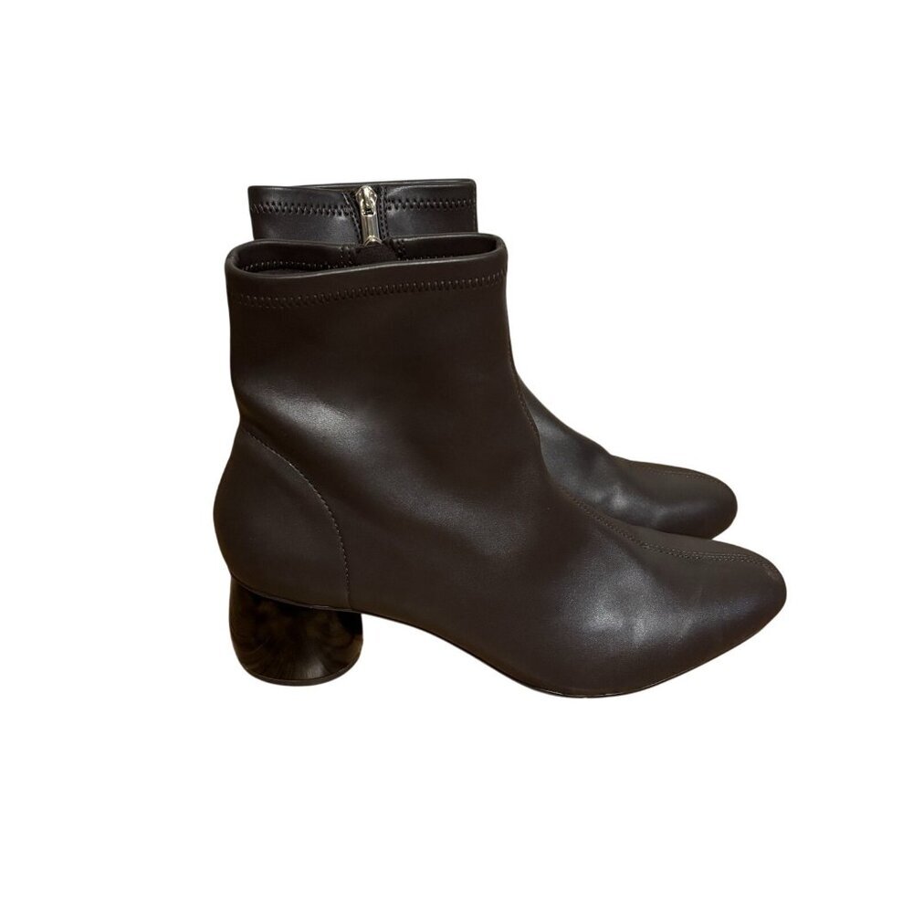 Chicos Women 11M Chocolate Brown Faux Leather Tortoise Shell Heel Ankle Booties